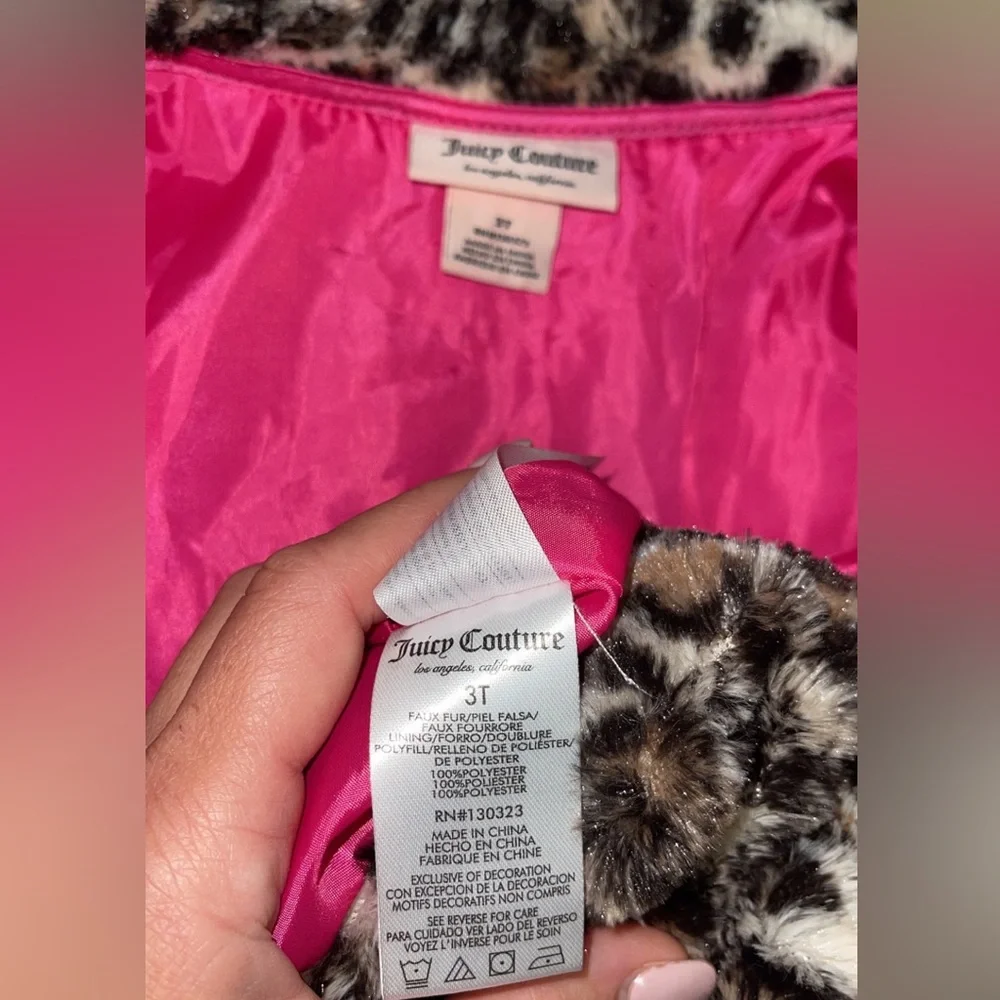 Juicy Couture girls coat, faux fur leopard print with pink lining, 3 T - Picture 4 of 5